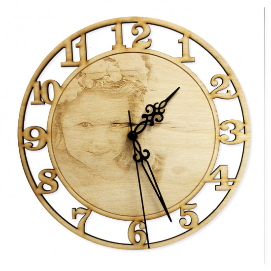 Drevené hodiny s gravírovanou fotografiou 35 cm - DH1